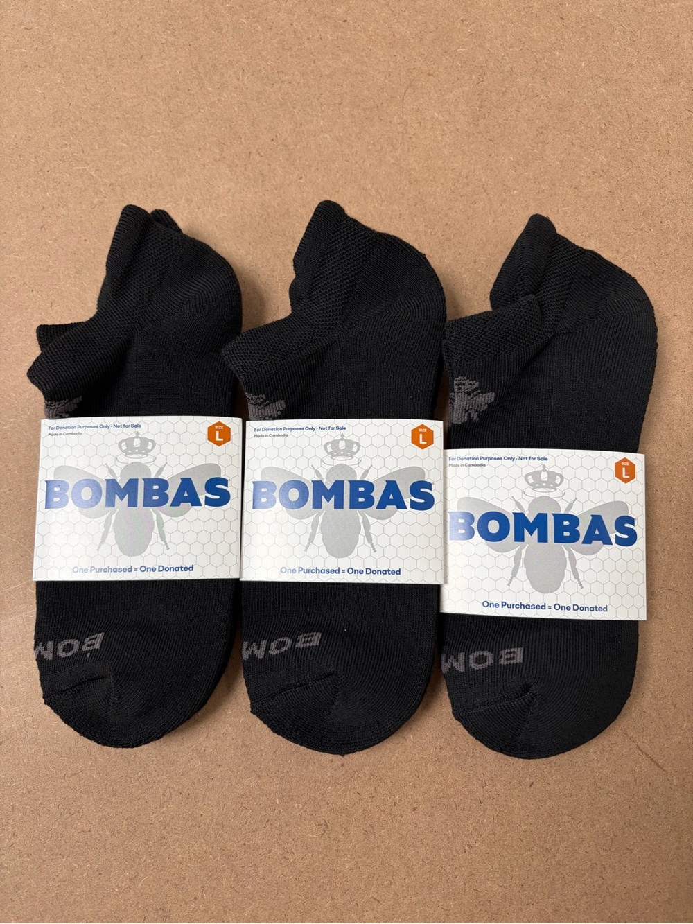 Bombas Men's Solid Ankle Socks - Black (3 Pack) Size Large
